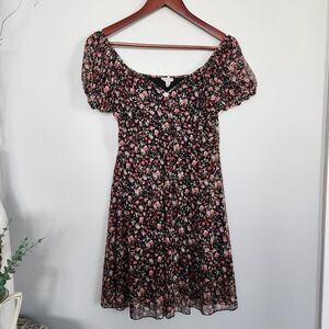 Floral Mini Dress- 90s, Sheer Sleeve
